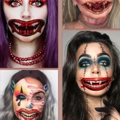 10 st Halloween Clown Horror Mun-Tatueringsdekaler Ansiktsdekaler Falska Tatueringsdekaler Tillfälliga Tatueringsset><noscript><img width=