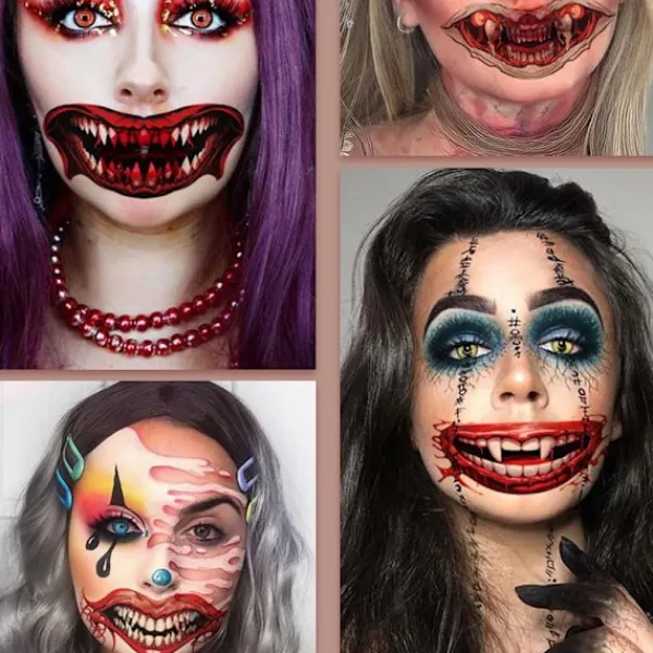 10 st Halloween Clown Horror Mun-Tatueringsdekaler Ansiktsdekaler Falska Tatueringsdekaler Tillfälliga Tatueringsset> Smink