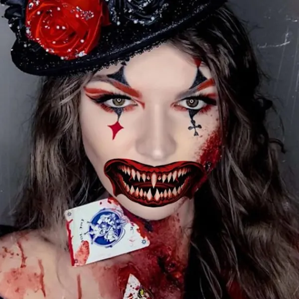 10 st Halloween Clown Horror Mun-Tatueringsdekaler Ansiktsdekaler Falska Tatueringsdekaler Tillfälliga Tatueringsset> Smink