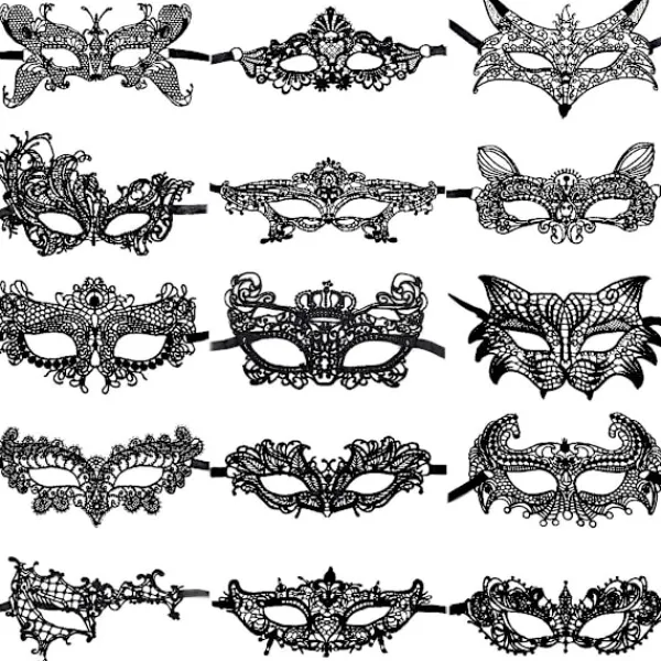 15 st Halloween Flexibla Spetsmasker Kvinnor Sexiga Ögonmasker för> Masker