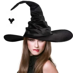 3 st Halloween Häxhattar Svarta Spindel Fladdermus Häxhatt Stora Rynkade Hattar Kvinnor Kostymtillbehör för Halloween Cosplay Party><noscript><img width=