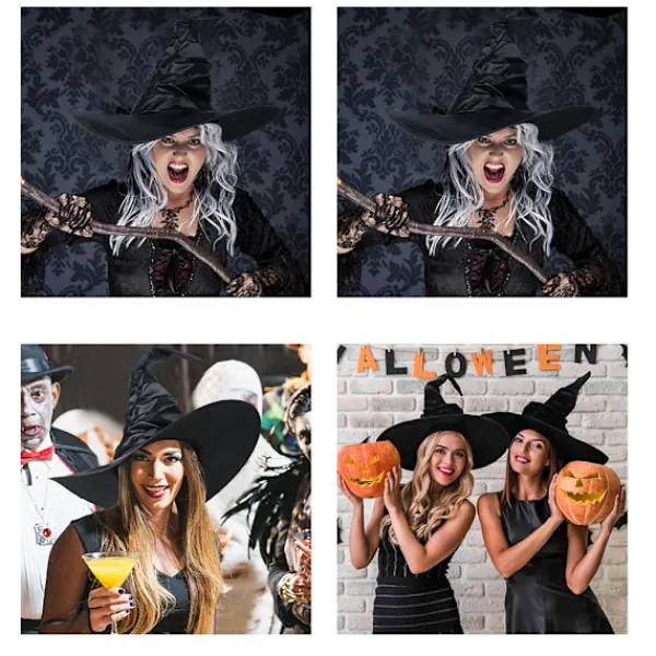 3 st Halloween Häxhattar Svarta Spindel Fladdermus Häxhatt Stora Rynkade Hattar Kvinnor Kostymtillbehör för Halloween Cosplay Party> Huvudbonader