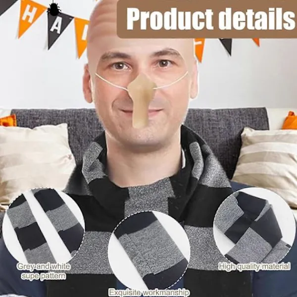 FMYSJ 4 st Halloween Kostymtillbehör för Vuxna, Latex Skallig Huvud med Peruk, Randig Halsduk, Falsk Lång Näsa, Rollek Party Tecknad Cosplay (FMY)> Tillbehör