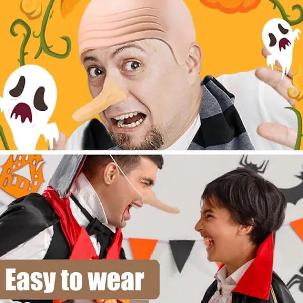 FMYSJ 4 st Halloween Kostymtillbehör för Vuxna, Latex Skallig Huvud med Peruk, Randig Halsduk, Falsk Lång Näsa, Rollek Party Tecknad Cosplay (FMY)> Tillbehör