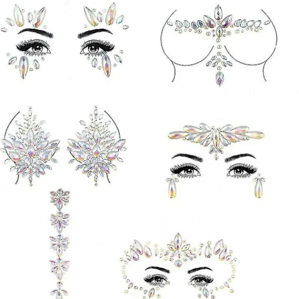 6 st Halloween Noctilucent Face Gems Tattoo Sticker, cosplay> Smink