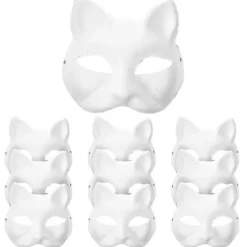 10 st Handdekor DIY Fest Målningsbara Djurmasker Fest Cosplay Tillbehör Kattmasker Måla Djur Utklädningsmasker> Masker