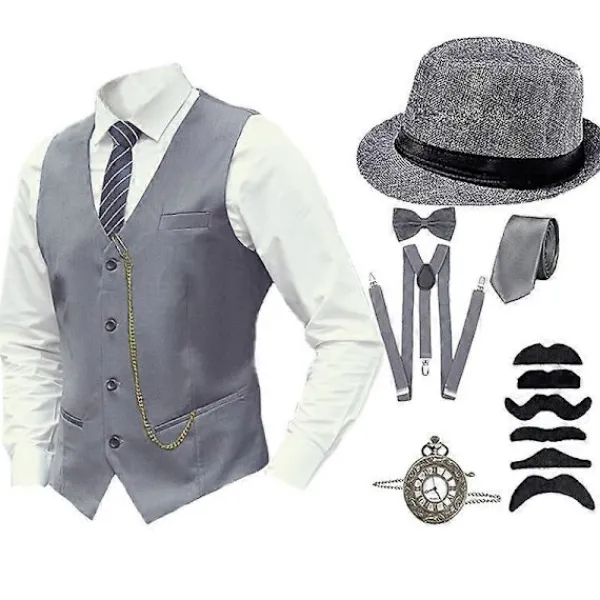 8 st Herr 1920-tals Gatsby Gangster Kostym med Tillbehör Halloween Cosplay Karneval Party Kostymer L> Dräkter