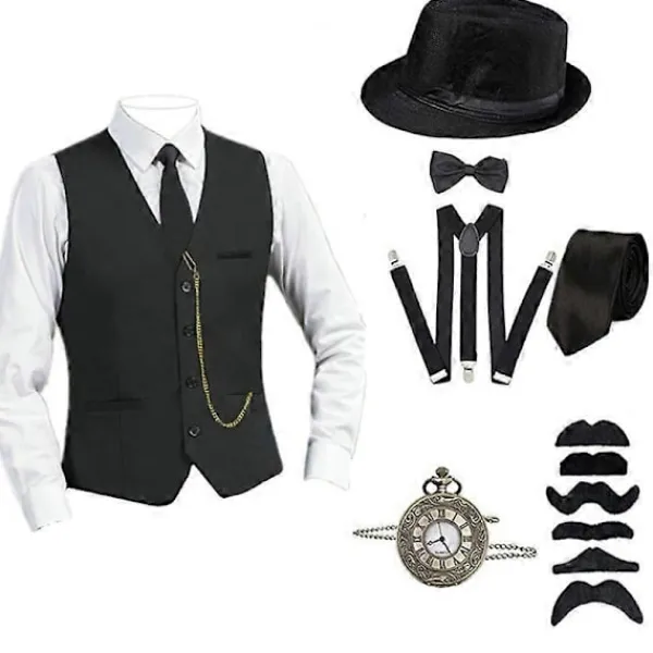 8 st Herr 1920-tals Gatsby Gangster Kostym med Tillbehör Halloween Cosplay Karneval Party Kostymer L> Dräkter