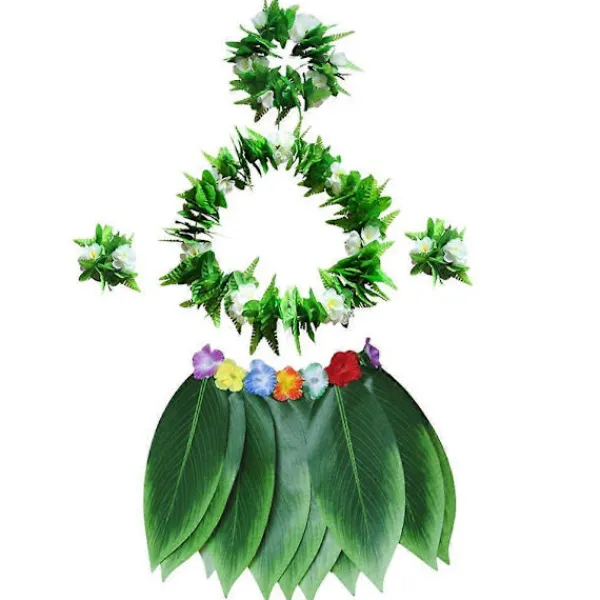 LEIGELE 5 st Hula Kjol Hawaiiansk Kostymset med Gröna Blad Halsband Armband Hårband Luau Party Favörer för Strand Luau Party Tillbehör (Vuxna) (LGL)> Tillbehör