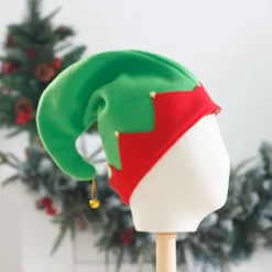 1 st jultomtehatt jultomtestil hatt röd grön flanell> Huvudbonader