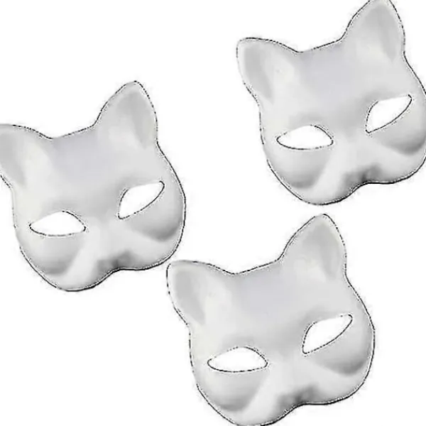 3 st Katmasker Vitt Papper Tomma Handmålade Ansiktsmasker Gör-det-själv Omålade Djur Halva Ansiktsmasker För Födelsedagsfest Favör Tillbehör A> Masker