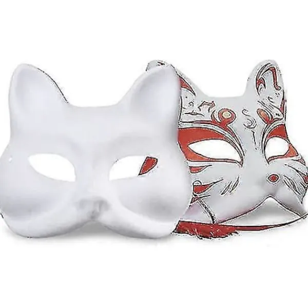 3 st Katmasker Vitt Papper Tomma Handmålade Ansiktsmasker Gör-det-själv Omålade Djur Halva Ansiktsmasker För Födelsedagsfest Favör Tillbehör A> Masker