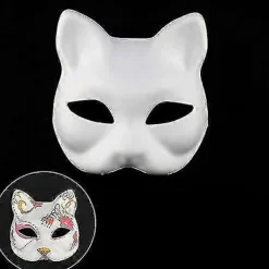 3 st Katmasker Vitt Papper Tomma Handmålade Ansiktsmasker Gör-det-själv Omålade Djur Halva Ansiktsmasker För Födelsedagsfest Favör Tillbehör A><noscript><img width=