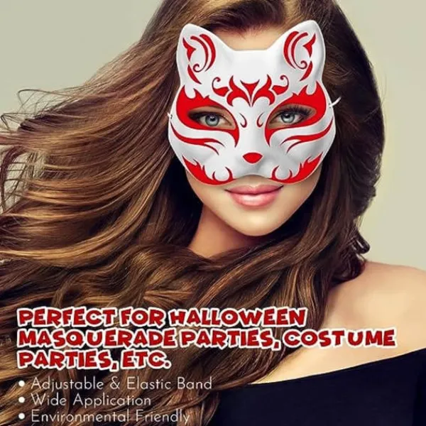 10 st Kattmasker att Måla, Djurdräktmasker DIY Vita Halvmasker för Maskerad Barn Cosplay Masker Kostymfest Favörer> Masker