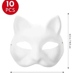 10 st Kattmasker att Måla, Djurklädmasker Gör-det-själv Vita Masker Hälften för Maskerad Halloween Barn Cosplay Masker Kostym Party Favors> Masker