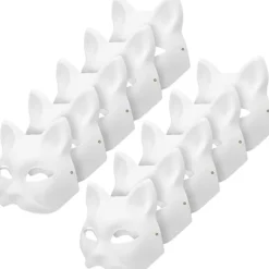 10 st Kattmasker att Måla, Djurklädmasker Gör-det-själv Vita Masker Hälften för Maskerad Halloween Barn Cosplay Masker Kostym Party Favors> Masker