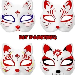 10 st Kattmasker att Måla, Djurklädmasker Gör-det-själv Vita Masker Hälften för Maskerad Halloween Barn Cosplay Masker Kostym Party Favors> Masker