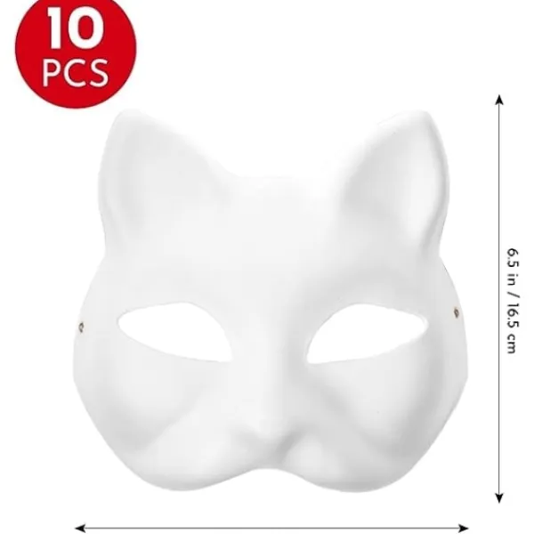 10 st Kattmasker Måla, Djurklädningsmasker Gör-det-själv Vita Masker Halv Maskerad Halloween Barn Cosplay Masker Kostym...-FF-> Masker