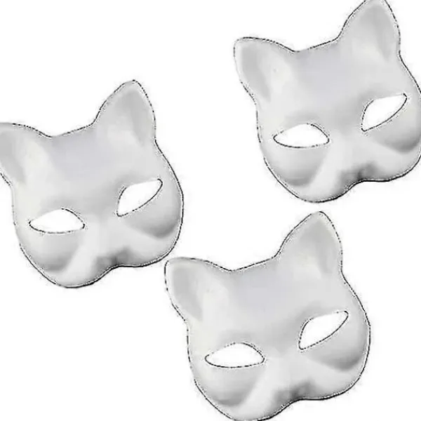 3 st Kattmasker Vitt Papper Tomma Handmålade Ansiktsmasker Gör-det-själv Omålade Djur Halva Ansiktsmasker För Födelsedagsfest Favör Tillbehör A> Masker