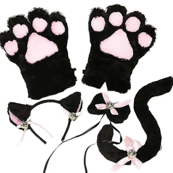 5 st kreativa katt cosplay kostym kattunge svans öron krage tassar handskar anime lolita gotisk set för fest> Tillbehör