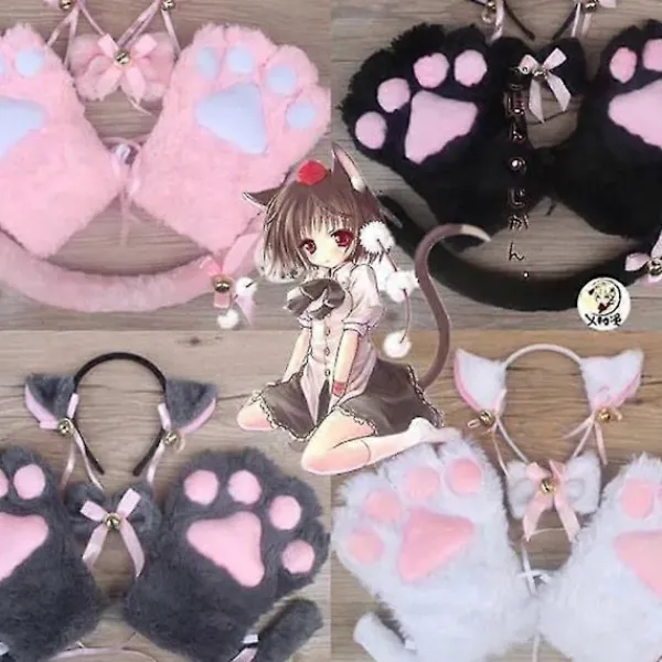 5 st kreativa katt cosplay kostym kattunge svans öron krage tassar handskar anime lolita gotisk set för fest> Tillbehör