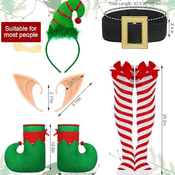 12 st Kvinnor Jul Tomte Kostym Jultomtens Hjälpredor Klänning Outfit Tomtehatt Klockor Öron Skor Jul Fancy för Fest (Storlek, XL)> Dräkter