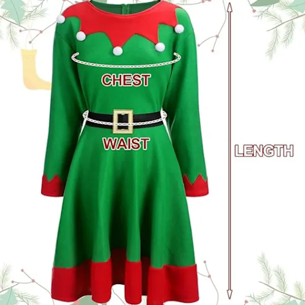 12 st Kvinnor Jul Tomte Kostym Jultomtens Hjälpredor Klänning Outfit Tomtehatt Klockor Öron Skor Jul Fancy för Fest (Storlek, XL)> Dräkter