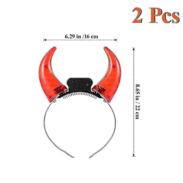 2 st LED Devil Horn Hårband Lyser Upp, Röda Halloween Party Kostymtillbehör - DSW> Huvudbonader