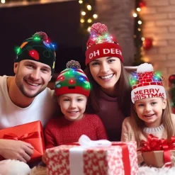 FMYSJ 4 st LED-upplysta julhattar - Festliga stickade vinterhattar med glitteraccenter, perfekta för vuxna och barn, jul- och nyårsfirande (FMY) Red Style | Fyndiq> Huvudbonader