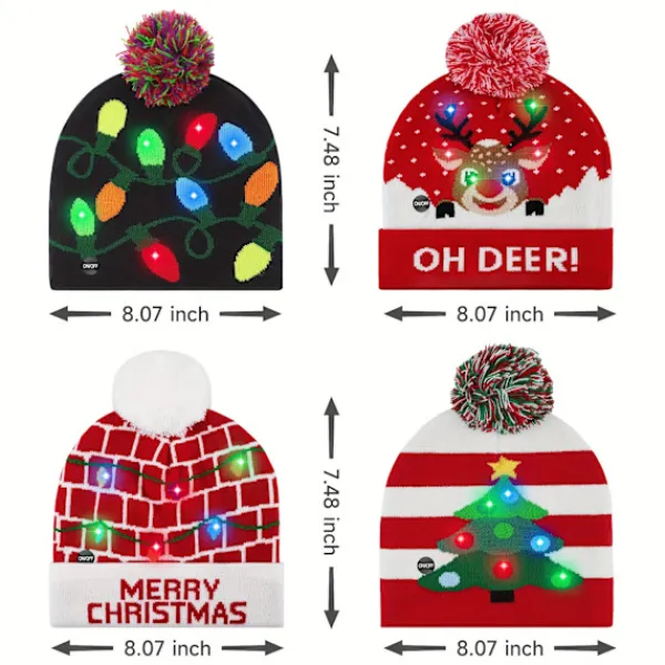 FMYSJ 4 st LED-upplysta julhattar - Festliga stickade vinterhattar med glitteraccenter, perfekta för vuxna och barn, jul- och nyårsfirande (FMY) Red Style | Fyndiq> Huvudbonader