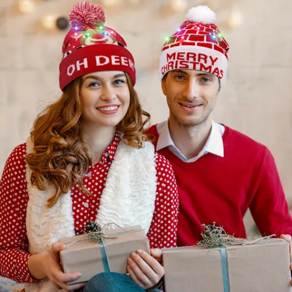 FMYSJ 4 st LED-upplysta julhattar - Festliga stickade vinterhattar med glitteraccenter, perfekta för vuxna och barn, jul- och nyårsfirande (FMY) Blue Style | Fyndiq> Tillbehör