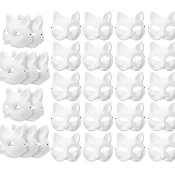 DAO 30 st maskeraddräkter tomma mask kattmasker kostym cosplay mask diy omålad kattmask [dB}> Masker