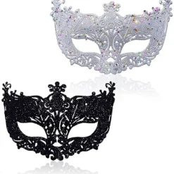 2 st Maskeradmasker, Svart Filigran och Silver Filigran Festlig Julmask Masker för Maskeradbal> Masker