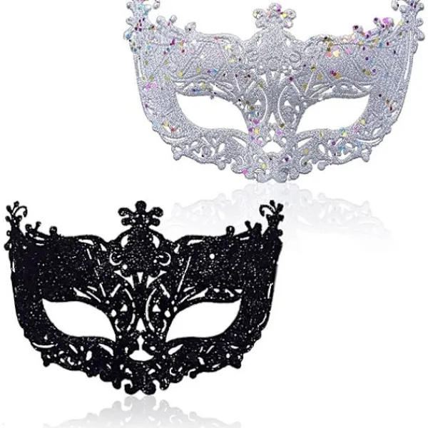 2 st Maskeradmasker, Svart Filigran och Silver Filigran Festlig Julmask Masker för Maskeradbal> Masker