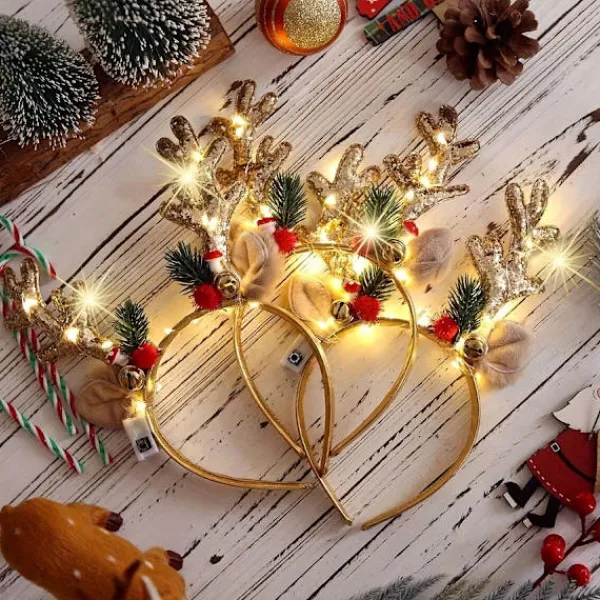 FMYSJ 10 st MICRENCY Jul Ren LED Pannband - Festliga Julfesttillbehör med Röda & Vita Horn, Gröna Löv & Lampor för Jul (FMY) | Fyndiq> Tillbehör