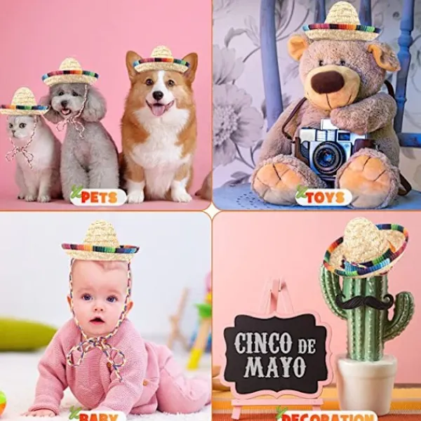 8 st Mini Sombrero Partyhattar Fiesta Party Dekorationer Festtillbehör Sombrero Kostymhattar för Bord, Dockor, Hundar - 5,9 Tum> Huvudbonader