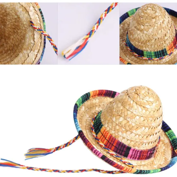 8 st Mini Sombrero Partyhattar Fiesta Party Dekorationer Festtillbehör Sombrero Kostymhattar för Bord, Dockor, Hundar - 5,9 Tum> Huvudbonader