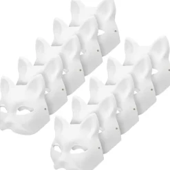 10 st målarmasker för katt, djurmasker för utklädning, gör-det-själv-masker i vitt, halva masker för maskerad, halloween, barn, cosplay, masker, kostymfest | Fyndiq> Masker