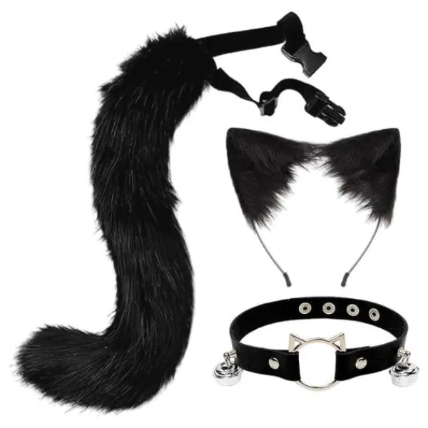 1/2/3/5 3st Pälskatt Öron Svans Läderchoker Halloween Lolita Svart Kitty 1 st> Tillbehör