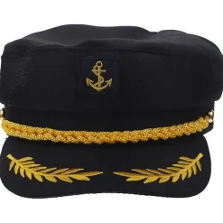 1 st. Sjökaptenhatt med Broderi, Marin Cosplay, Vuxen Kaptenhatt, Manian Stil, För Vuxna (Svart)> Huvudbonader
