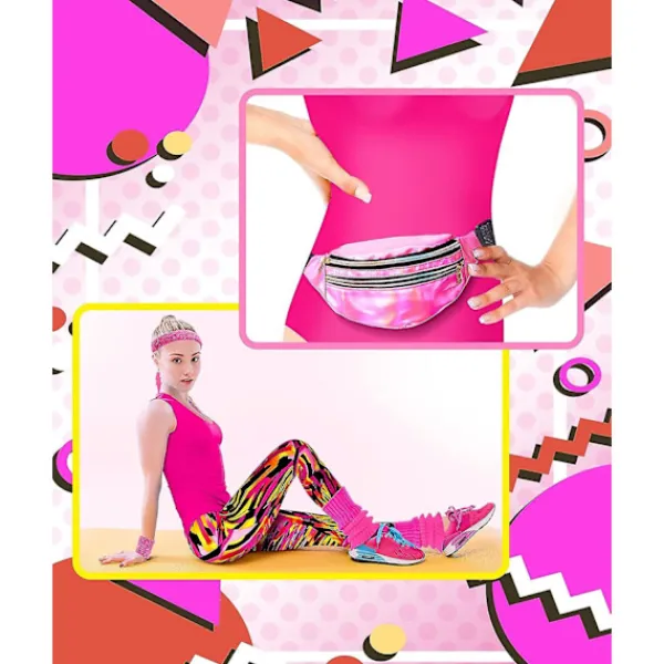 KOOLMEI 7 st 80-tals träningskostym 80- set 80-tals 90-tals Leotard Legging Pannband Armband Benvärmare Örhängen Fanny Pack Large> Dräkter