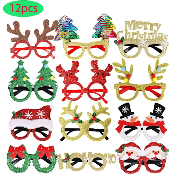 FMYSJ 12 st Vibrerande Julpartyglasögonrekvisita - Hållbara, Nyhet Julfotobås Glasögonramar med Allmän Passform, Inga Fjädrar, (FMY) 12pcs> Tillbehör