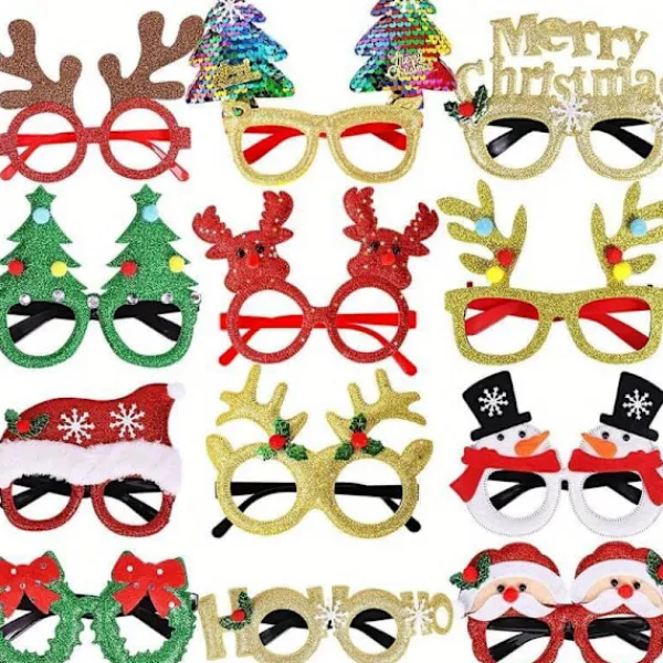 FMYSJ 12 st Vibrerande Julpartyglasögonrekvisita - Hållbara, Nyhet Julfotobås Glasögonramar med Allmän Passform, Inga Fjädrar, (FMY) 12pcs> Tillbehör