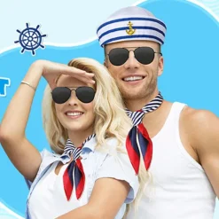 2 st Yacht Captain Hatt Sjöman Skepp Keps Halsduk Solglasögon Sjömanshatt Båtkostym för Män Kvinnor Kaptener Utklädningsfest (2st Set)><noscript><img width=