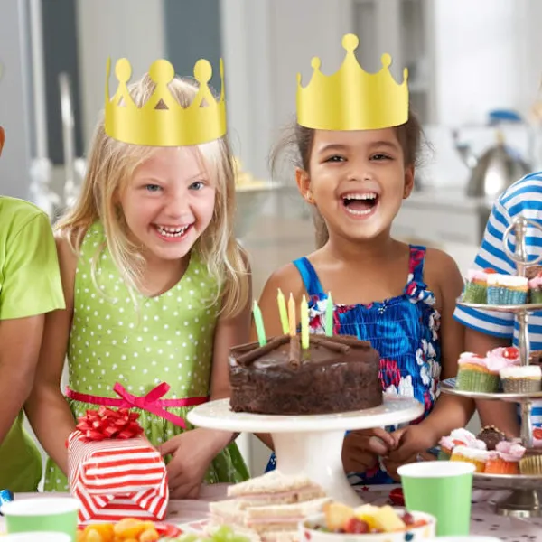 36 stycken gyllene kungakronor guldfolie papper party krona hatt mössa för födelsedagsfirande babyshower fotorekvisita (guld)> Huvudbonader