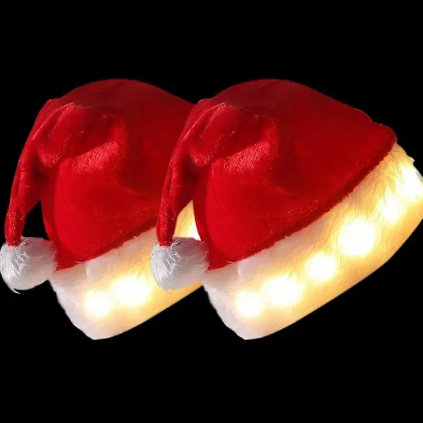 unbranded 2 stycken jultomteluvor med LED-ljus, julhatt som lyser upp, festhatt för vuxna, klassisk julhatt, nyårsfestdekoration> Huvudbonader