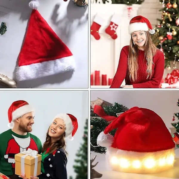 unbranded 2 stycken jultomteluvor med LED-ljus, julhatt som lyser upp, festhatt för vuxna, klassisk julhatt, nyårsfestdekoration> Huvudbonader