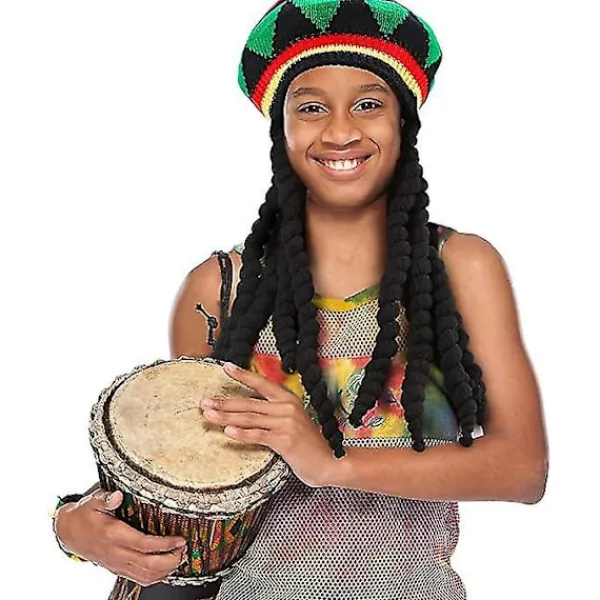 2 stycken Rasta-hattar med svart dreadlocks-peruk med mössa för kostymtillbehör, 35,4 tum> Huvudbonader