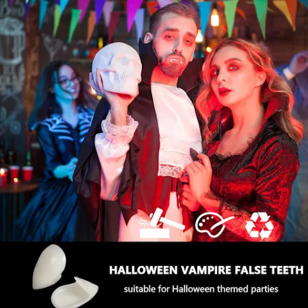 5 stycken vampyrtänder kit 4 storlekar anpassade huggtänder vampyrtänder falska proteser med 1 tub tandpellets lim för cosplay fest rekvisita halloween par | Fyndiq> Tillbehör