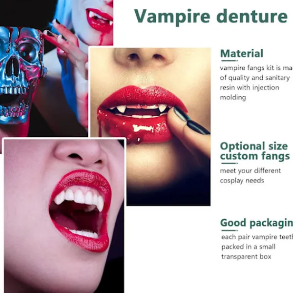 5 stycken vampyrtänder kit 4 storlekar anpassade huggtänder vampyrtänder falska proteser med 1 tub tandpellets lim för cosplay fest rekvisita halloween par | Fyndiq> Tillbehör